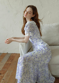 Lavender Lace Waltz Dress | Vintage Floral Puff Sleeve Dress