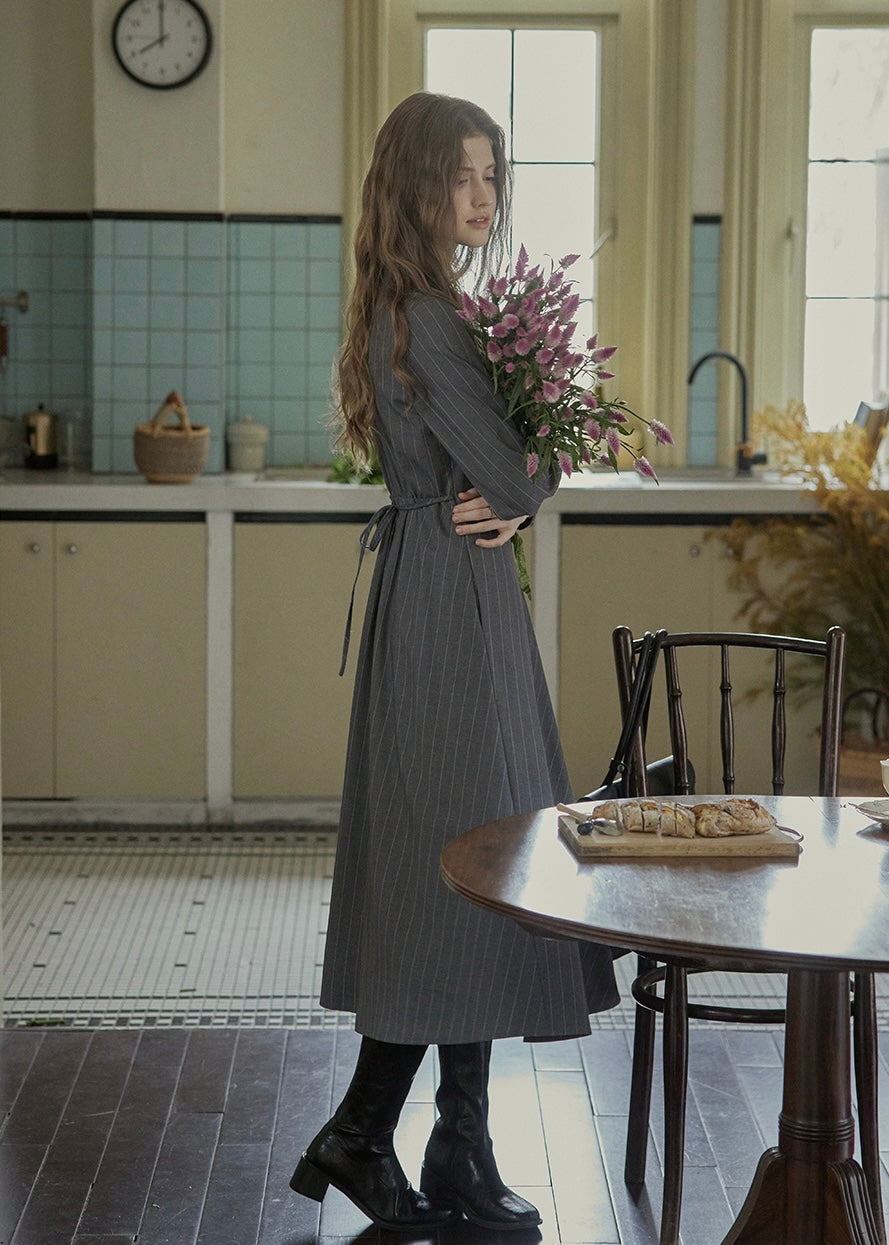 Falling Lines Draped Collar Dress