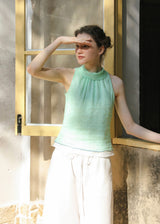 Soft Mint Polka Dot Back Ribbon Sleeveless Top