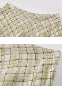 Rust Check Draped Skirt | Asymmetrical High Waist Plaid Skirt(2COLOR)