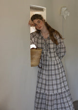 Vintage Check Long Sleeve Tiered Dress