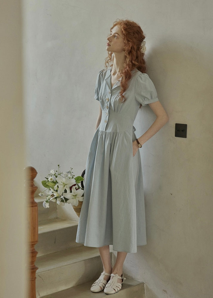 Morning Poem Light Blue Romantic Button Dress