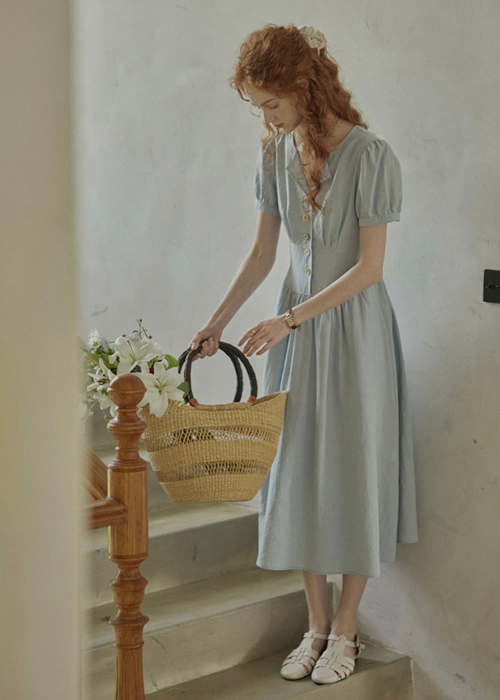 Morning Poem Light Blue Romantic Button Dress