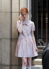 Rosecloud Button Soft Pink Puff Sleeve Mini Dress