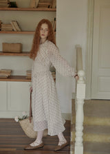 Vintage Floral Smocked Waist Ruffle Neck Long Dress