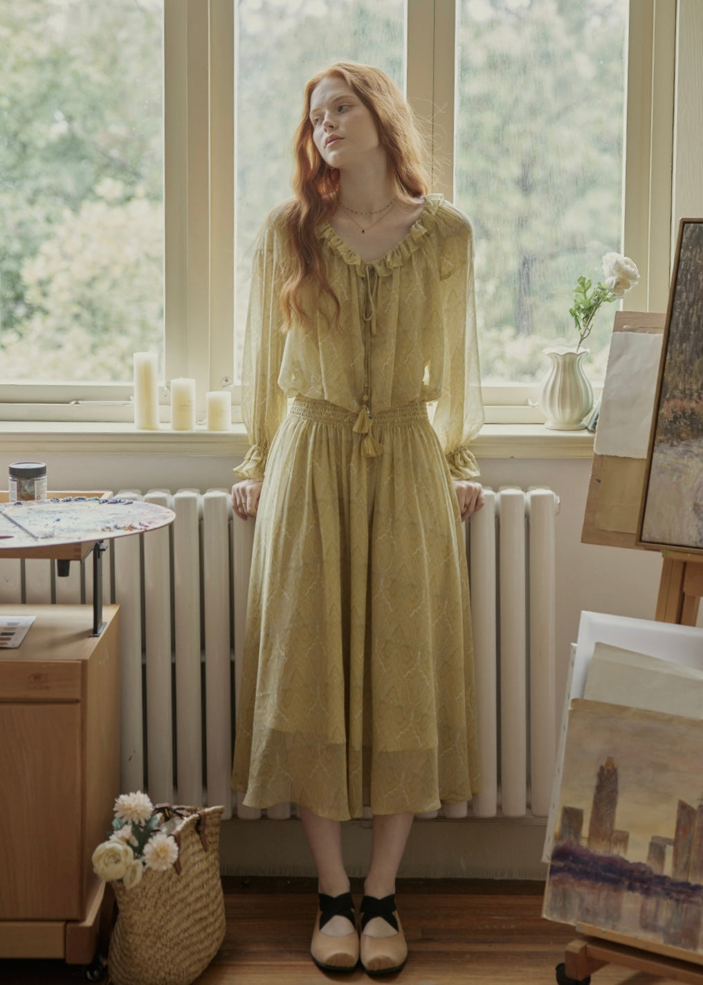 Aurélie Oil Painting Waist Tie Maxi Dress