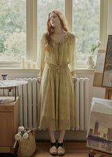 Aurélie Oil Painting Waist Tie Maxi Dress