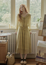 Aurélie Oil Painting Waist Tie Maxi Dress