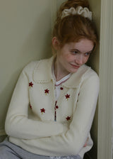 Vintage Floral Embroidered Collared Knit Cardigan