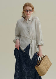 Striped Tie-Waist Wrap Vintage Shirt