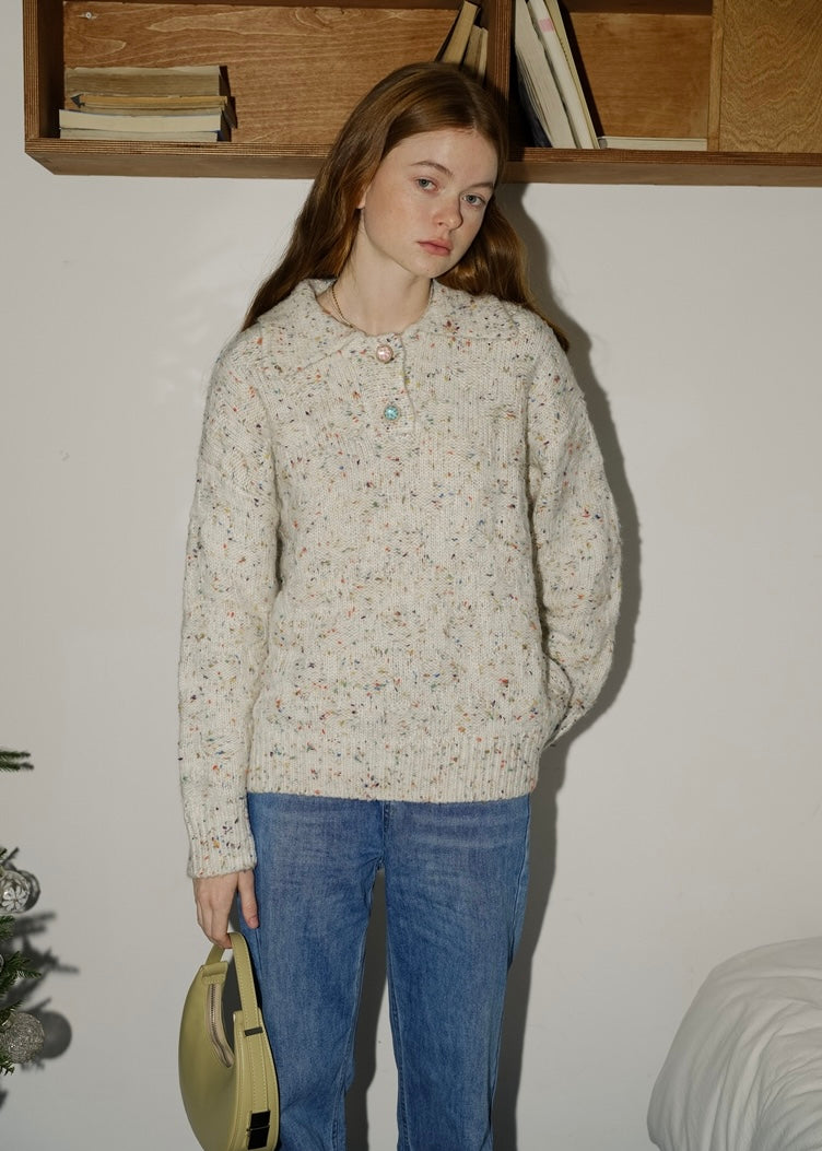 Speckled Cream Gray Vintage Cozy Pullover Sweater