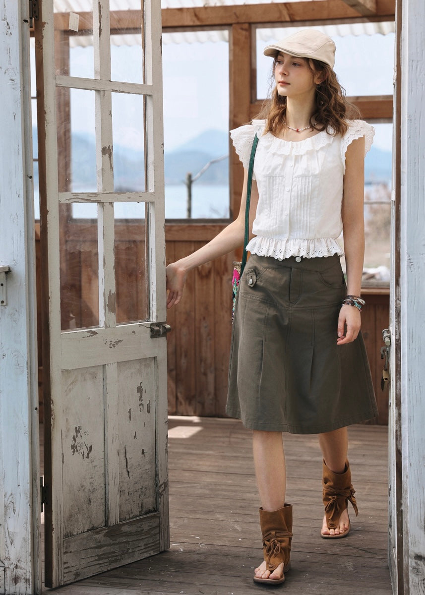 Lucie Ruffle Lace Blouse | Vintage White Cotton Summer Top