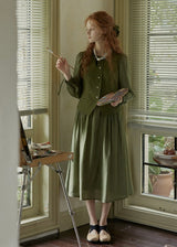 Olive Charm Vintage High Waist Two-Piece Dress