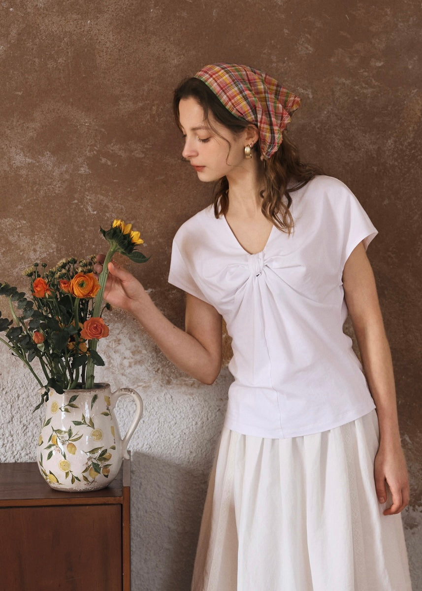 Éloise Ribbon Front Top | Soft T-Shirt for Summer(3COLOR)