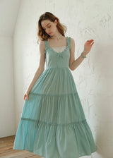 Mint Ruffle Melody Tiered Sleeveless Long Vintage Long Dress