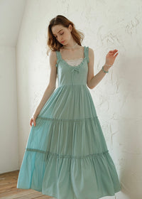 Mint Ruffle Melody Tiered Sleeveless Long Vintage Long Dress