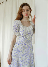 Lavender Lace Waltz Dress | Vintage Floral Puff Sleeve Dress