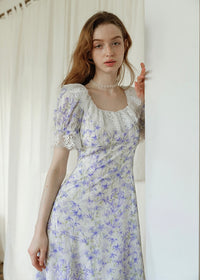 Lavender Lace Waltz Dress | Vintage Floral Puff Sleeve Dress