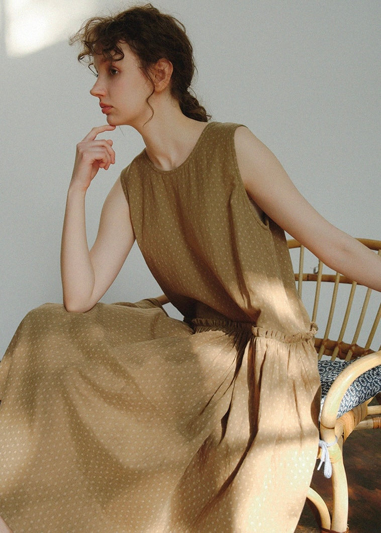 Muted Earth Reverie Cotton Sleeveless Nightdress