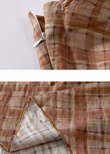 Rust Check Draped Skirt | Asymmetrical High Waist Plaid Skirt(2COLOR)