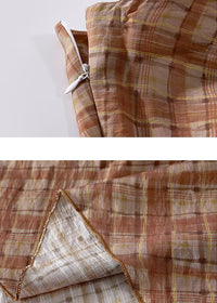 Rust Check Draped Skirt | Asymmetrical High Waist Plaid Skirt(2COLOR)
