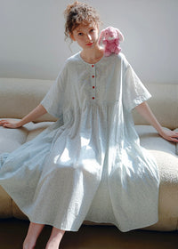 Blue Haze Cotton Gauze Dress Soft Dot A-Line Lounge Nightdress