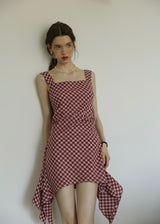 Ruby Picnic Check Dress | Vintage Asymmetrical Gingham Sleeveless Dress