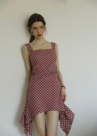 Ruby Picnic Check Dress | Vintage Asymmetrical Gingham Sleeveless Dress