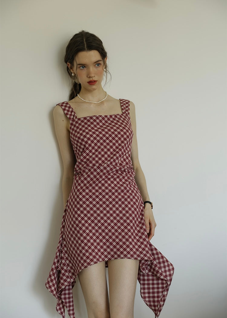 Ruby Picnic Check Dress | Vintage Asymmetrical Gingham Sleeveless Dress