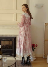 Rose Mist Lace Collar Romantic Vintage Long Dress