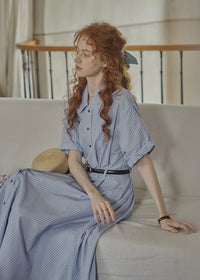 Morning Letter Stripe Dress | Classic Blue Shirt Dress