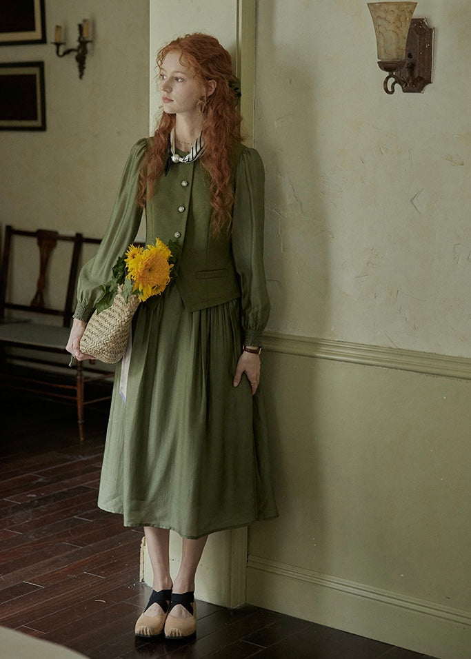 Olive Charm Vintage High Waist Two-Piece Dress