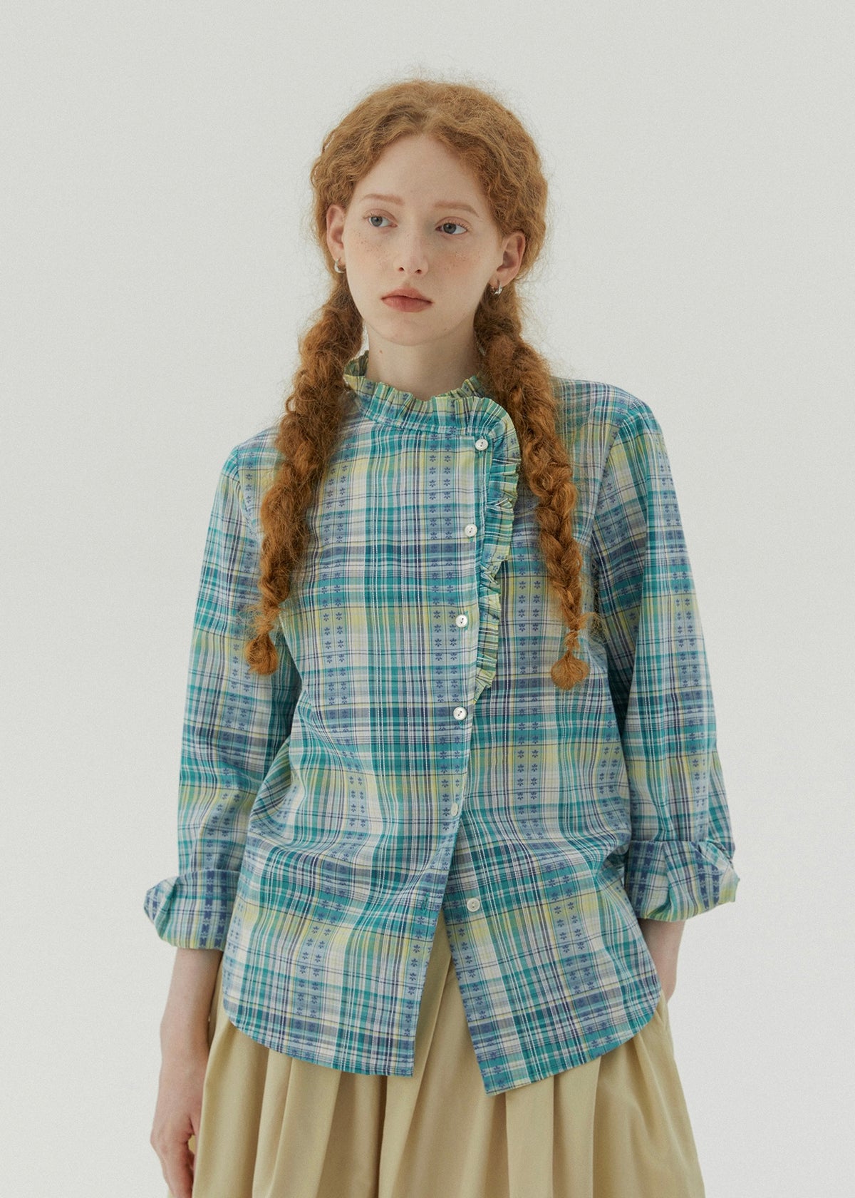 Autumn Reverie Plaid Ruffle Blouse