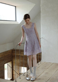 Lilas Reverie Lavender Jacquard Lace-Up Dress