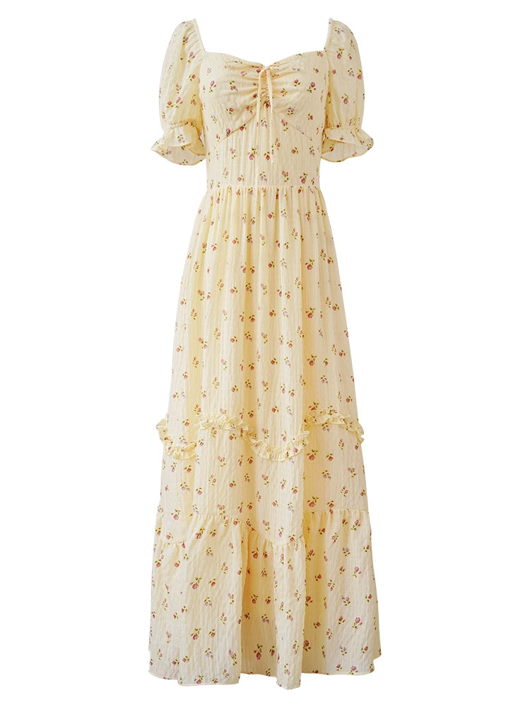 Marigold Whimsy Yellow Floral Cottage Dress