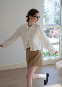 Ivory Cascade Ruffle Vintage Long Sleeve Blouse