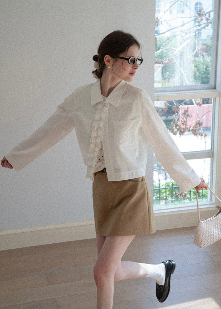 Ivory Cascade Ruffle Vintage Long Sleeve Blouse