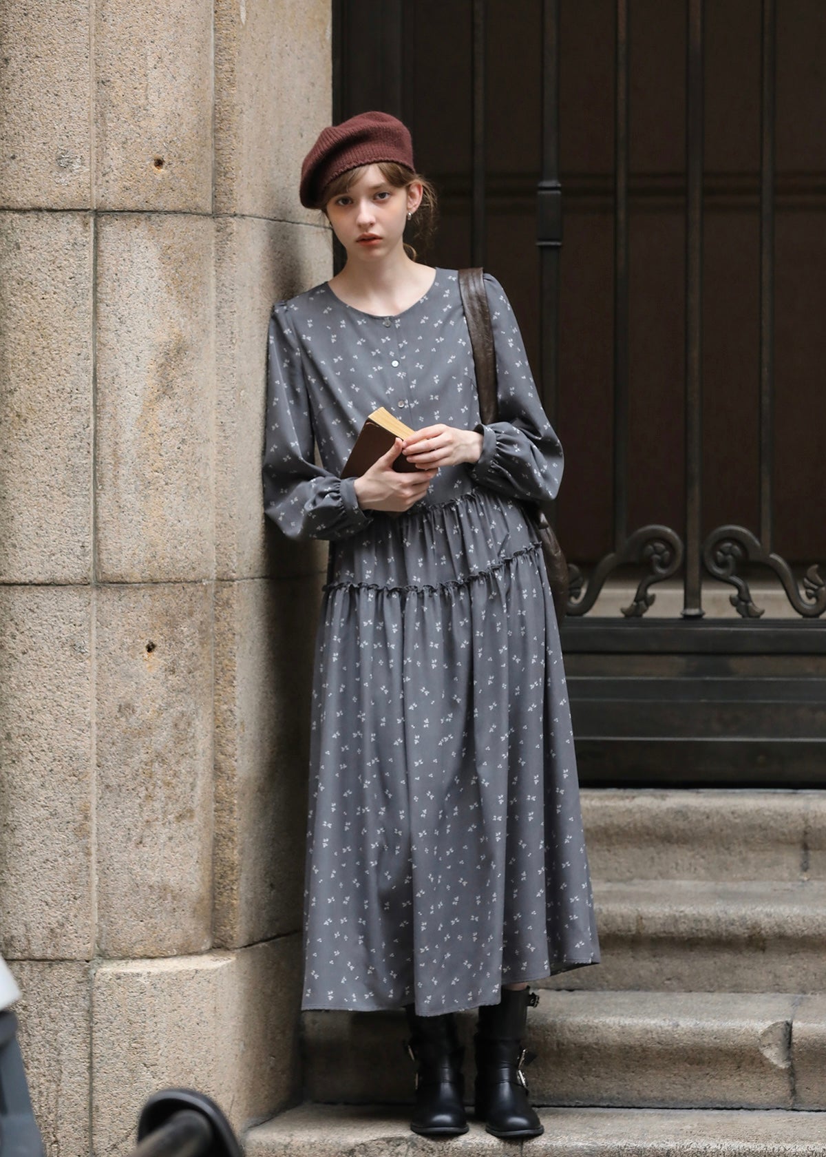 Shirred Waist Vintage Floral Long Dress