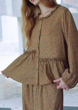 Vintage Brown Polka Dot Cotton Loungewear Set