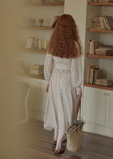 Vintage Floral Smocked Waist Ruffle Neck Long Dress