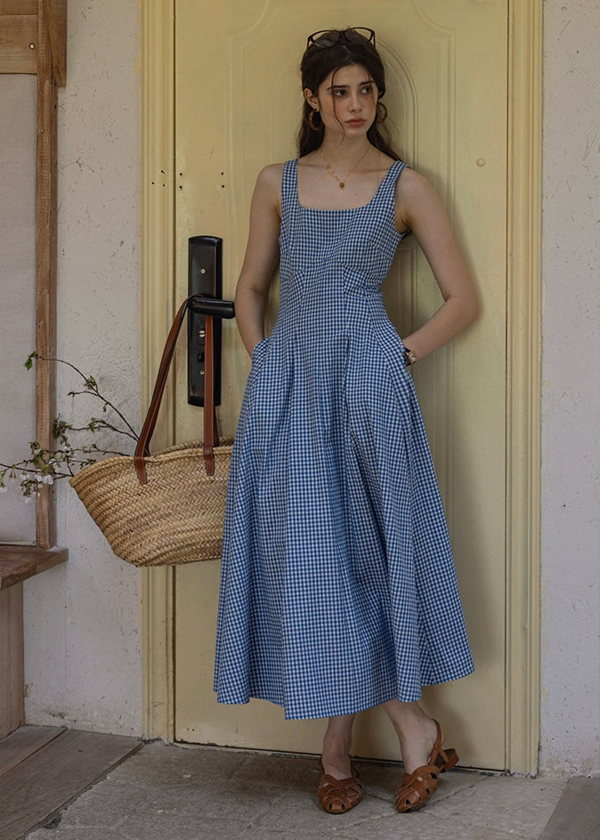 Picnic Breeze Dress | Gingham Check Sleeveless Flare Summer Dress(2COLOR)