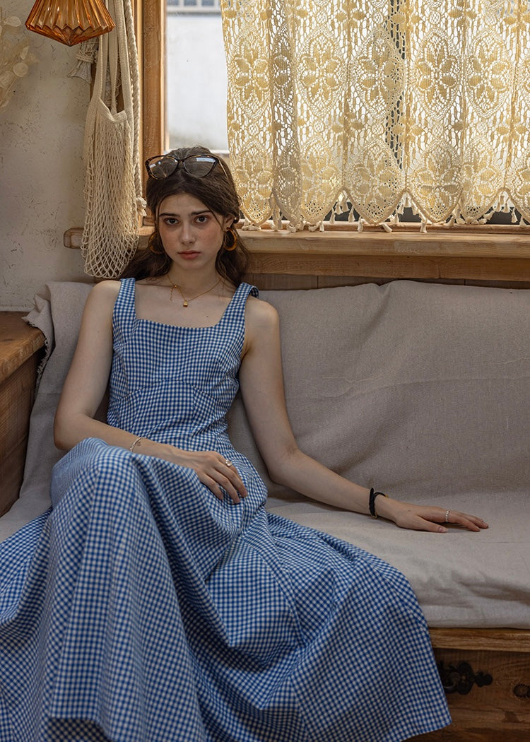 Picnic Breeze Dress | Gingham Check Sleeveless Flare Summer Dress(2COLOR)