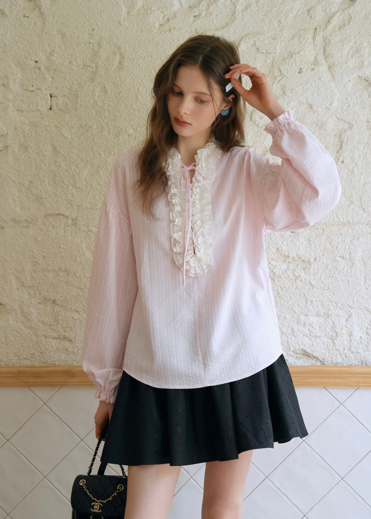 Daydream Ruffle Vintage Pink Long Sleeve Blouse