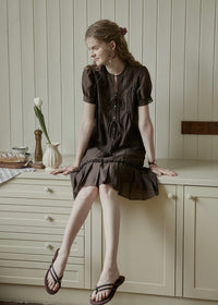 Velour Cocoa Tie Lace Ramie Set