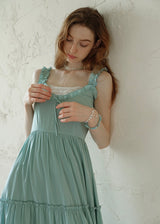 Mint Ruffle Melody Tiered Sleeveless Long Vintage Long Dress