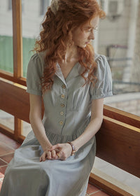 Morning Poem Light Blue Romantic Button Dress
