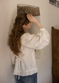 Romantic Ribbon Ruffle Vintage White Blouse