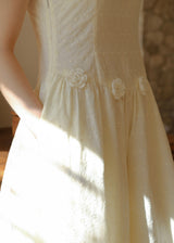 Warm Ivory Textured Sleeveless A-Line Dress