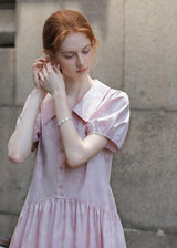 Rosecloud Button Soft Pink Puff Sleeve Mini Dress