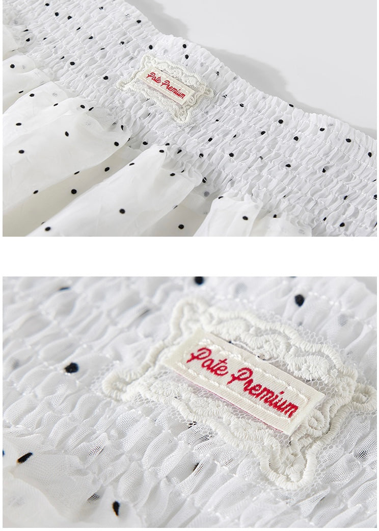 Polka Dot Tiered White Flowy Skirt